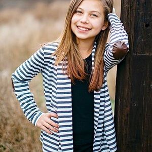 Peyton Bre Grey Striped Youth Cardigan